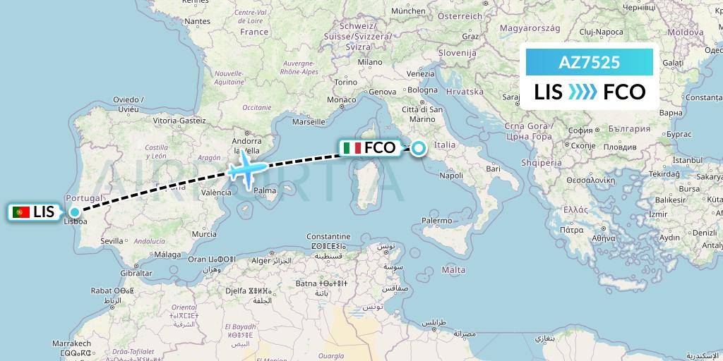 AZ7525 ITA Airways Flight Map: Lisbon to Rome