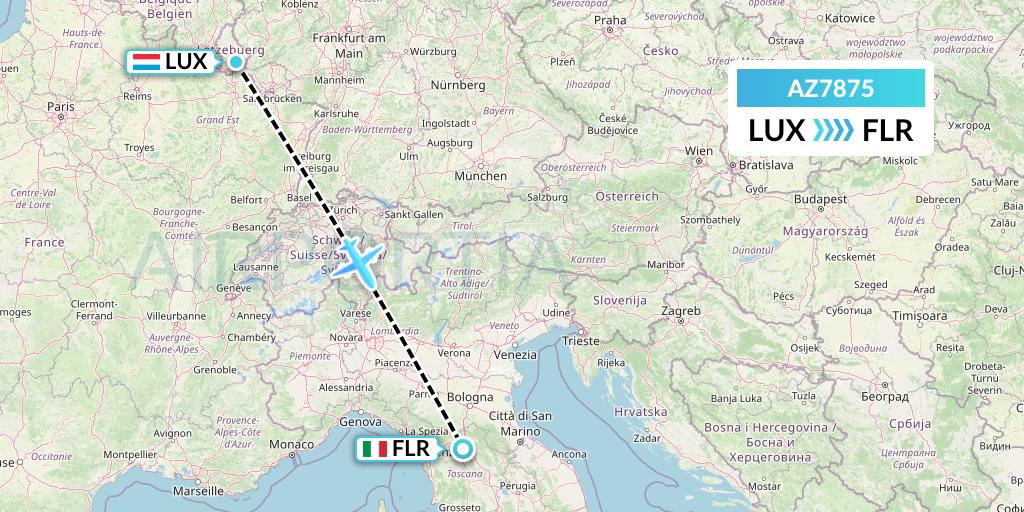 AZ7875 ITA Airways Flight Map: Luxembourg to Florence