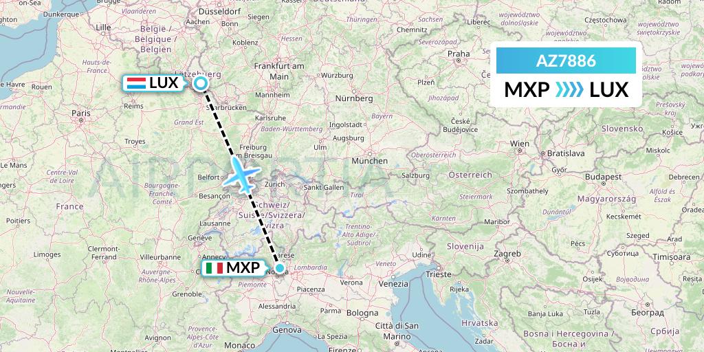 AZ7886 ITA Airways Flight Map: Milan to Luxembourg