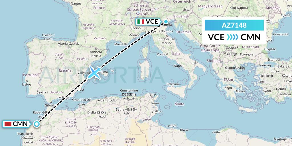 AZ7148 ITA Airways Flight Map: Venice to Casablanca
