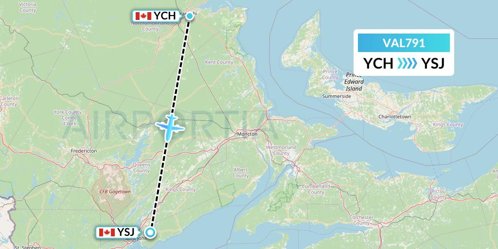 VAL791 Voyageur Airlines Flight Map: Miramichi to Saint John