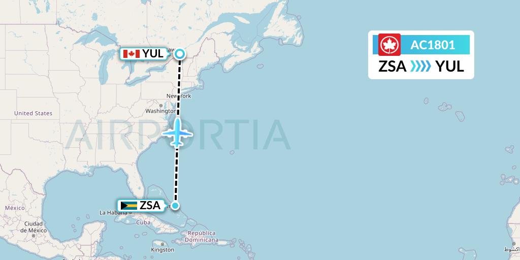 AC1801 Air Canada Flight Map: San Salvador to Montreal