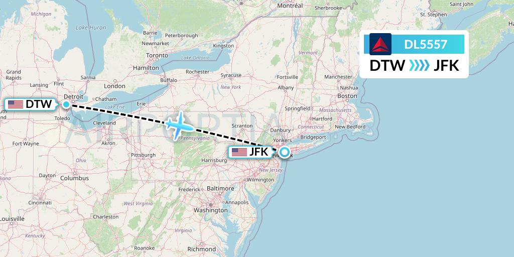 DL5557 Delta Air Lines Flight Map: Detroit to New York