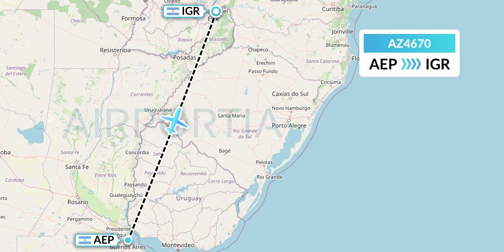 AZ4670 ITA Airways Flight Map: Buenos Aires to Puerto Iguazu