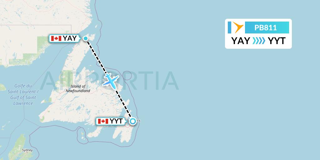 PB811 PAL Airlines Flight Map: St. Anthony to St. John's