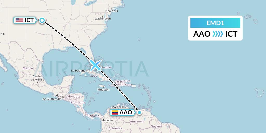EMD1 Eaglemed Flight Map: Anaco to Wichita