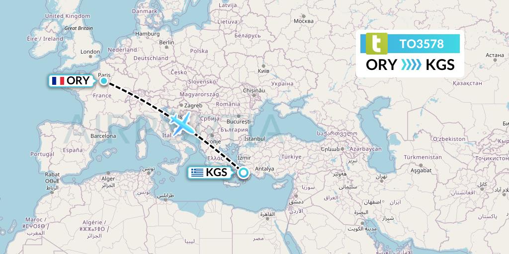 TO3578 Transavia France Flight Map: Paris to Kos