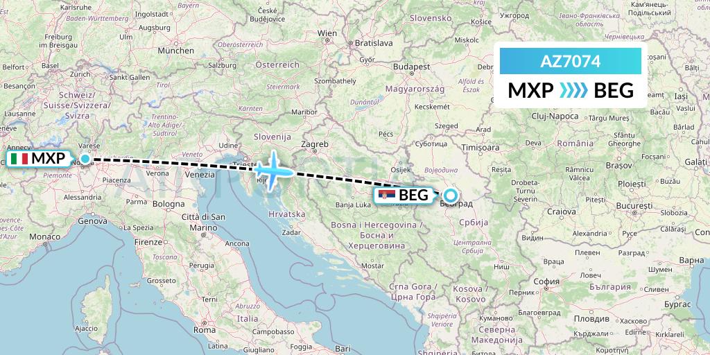 AZ7074 ITA Airways Flight Map: Milan to Belgrade