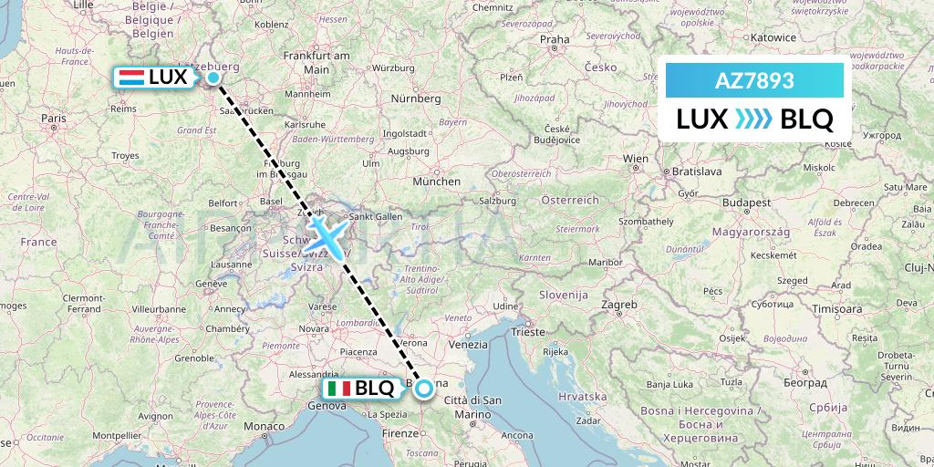 AZ7893 ITA Airways Flight Map: Luxembourg to Bologna