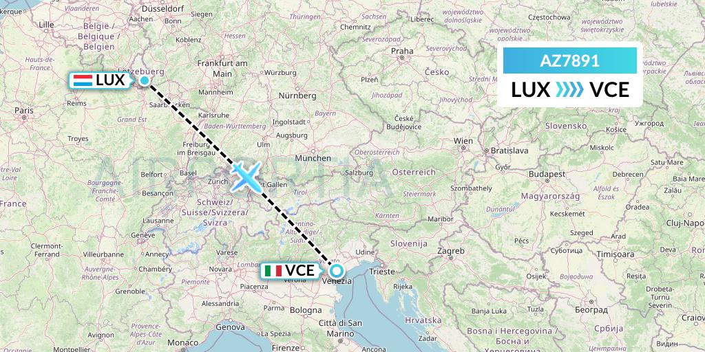 AZ7891 ITA Airways Flight Map: Luxembourg to Venice