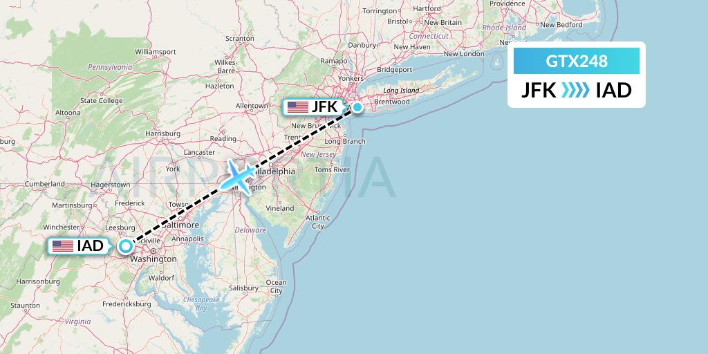 GTX248 GTA Air Flight Map: New York to Washington