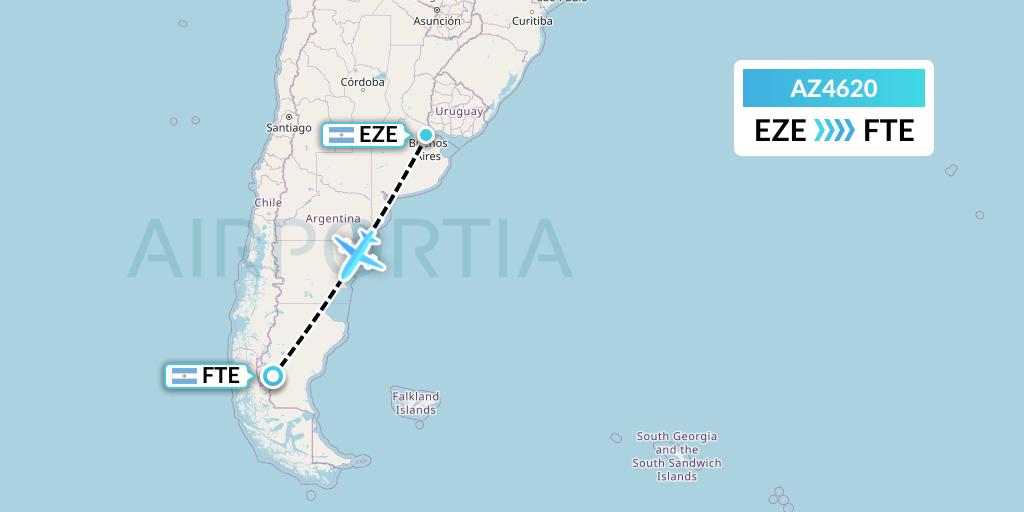 AZ4620 ITA Airways Flight Map: Buenos Aires to El Calafate