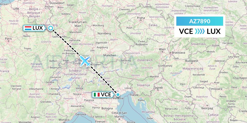 AZ7890 ITA Airways Flight Map: Venice to Luxembourg
