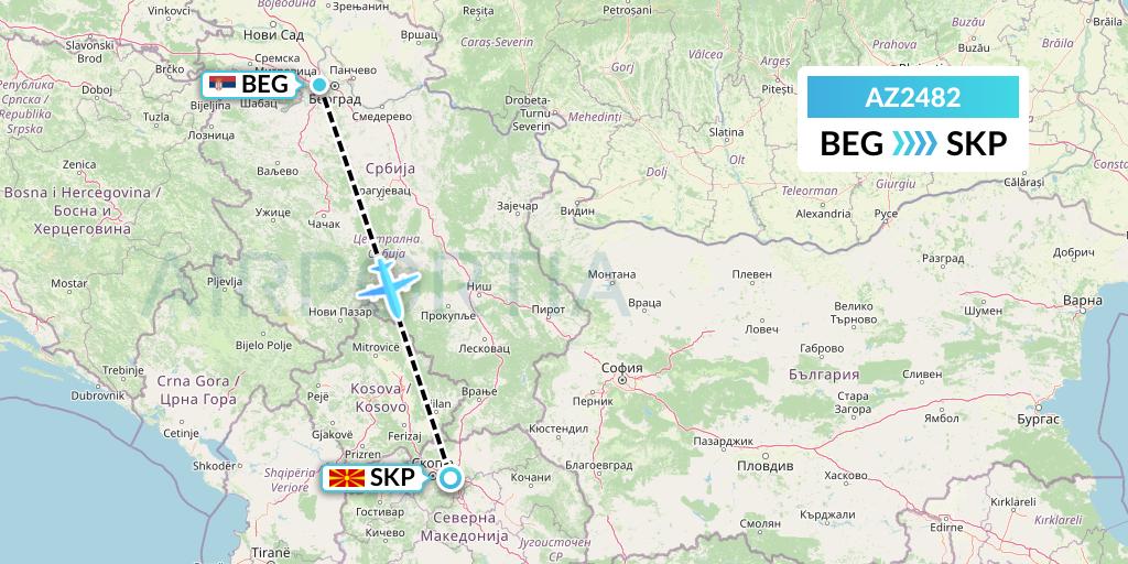 AZ2482 ITA Airways Flight Map: Belgrade to Skopje