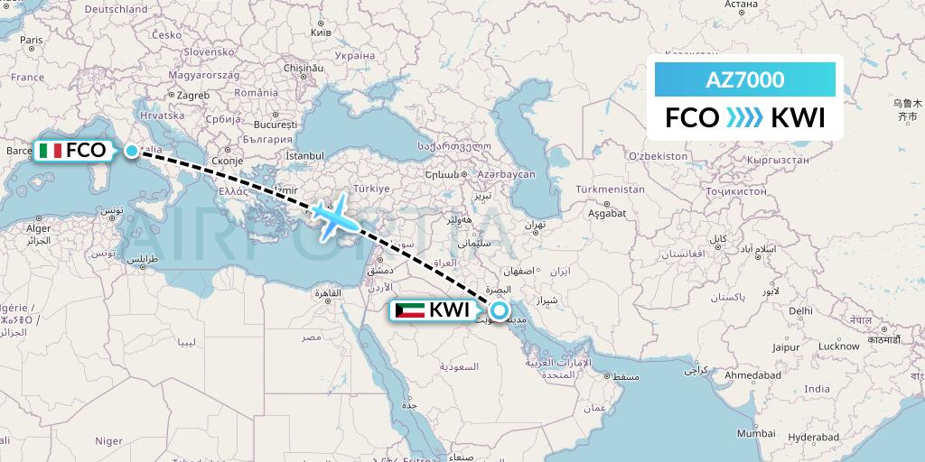 AZ7000 ITA Airways Flight Map: Rome to Kuwait City