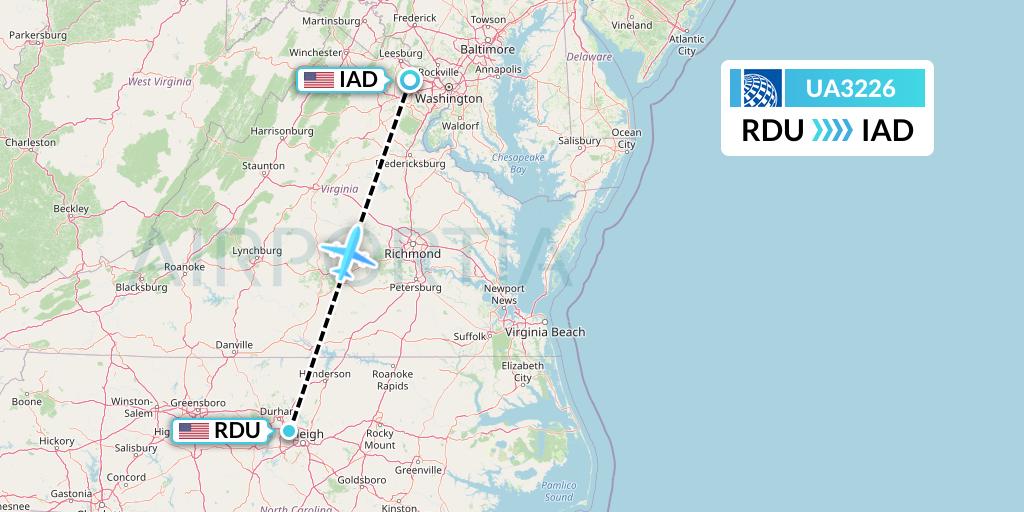 UA3226 United Airlines Flight Map: Raleigh-Durham to Washington