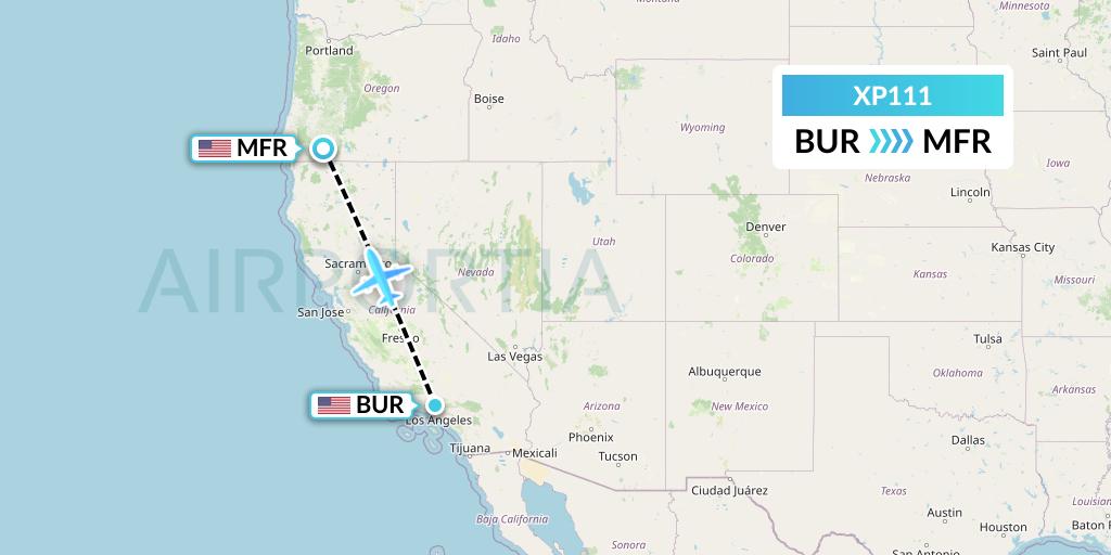 XP111 Avelo Airlines Flight Map: Burbank to Medford