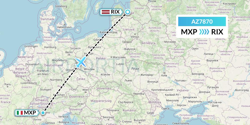 AZ7870 ITA Airways Flight Map: Milan to Riga