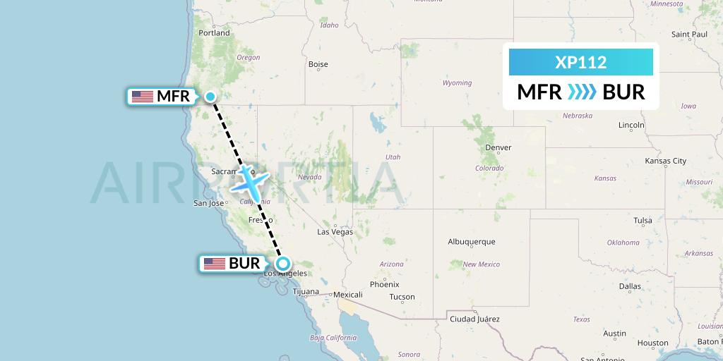 XP112 Avelo Airlines Flight Map: Medford to Burbank