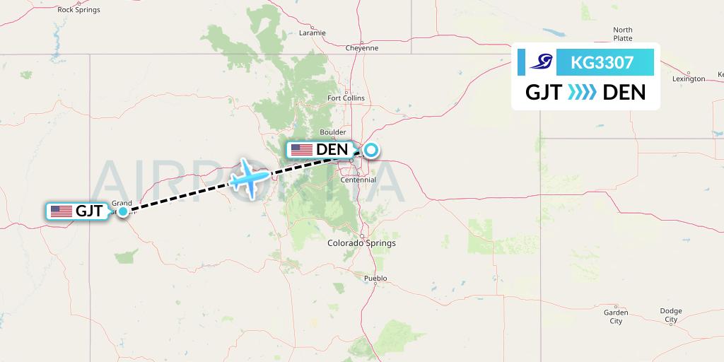 KG3307 Key Lime Air Flight Map: Grand Junction to Denver