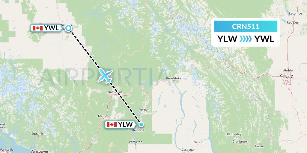 CRN511 Aerocaribbean Flight Map: Kelowna to Williams Lake
