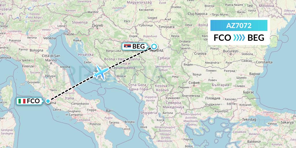 AZ7072 ITA Airways Flight Map: Rome to Belgrade