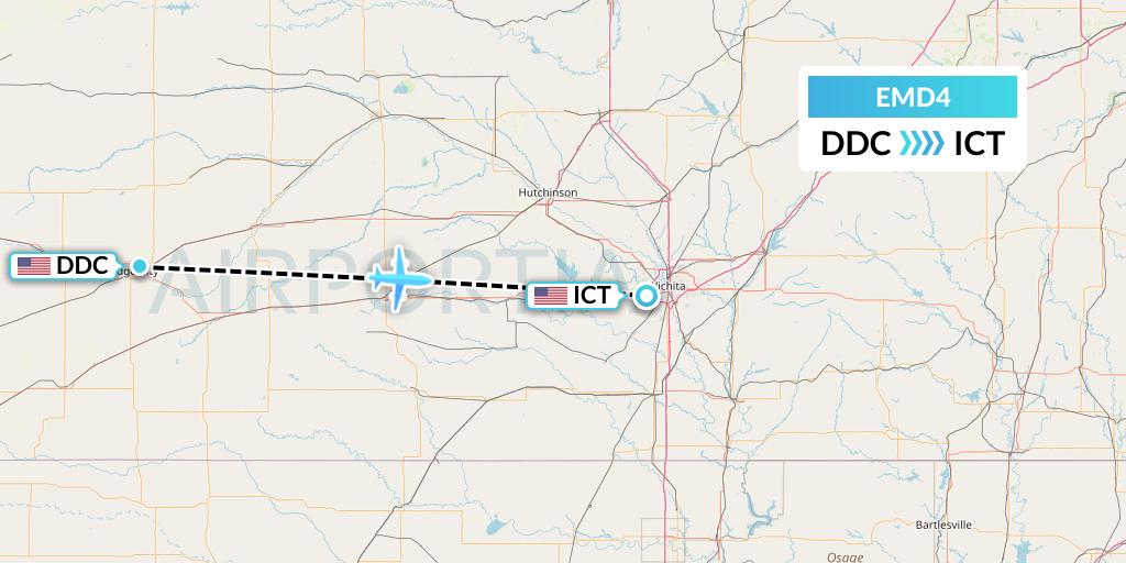 EMD4 Eaglemed Flight Map: Dodge City to Wichita