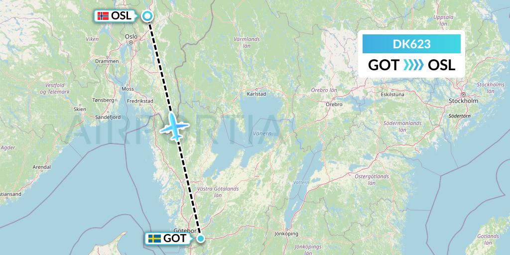 DK623 Thomas Cook Airlines Scandinavia Flight Map: Gothenburg to Oslo