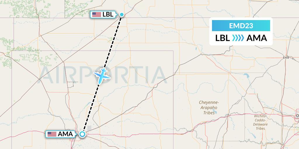 EMD23 Eaglemed Flight Map: Liberal to Amarillo
