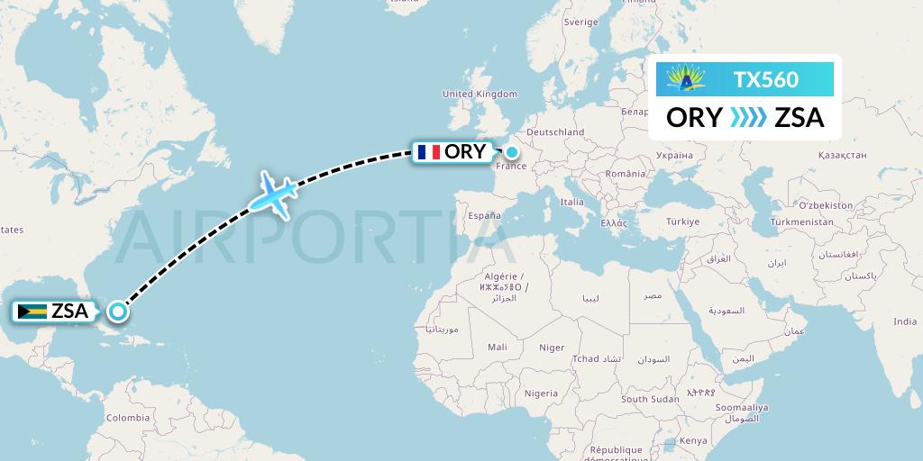 TX560 Air Caraibes Flight Map: Paris to San Salvador