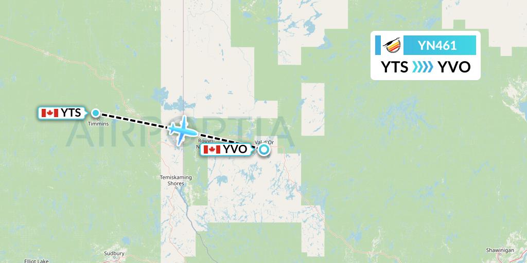 YN461 Air Creebec Flight Map: Timmins to Val-d'Or