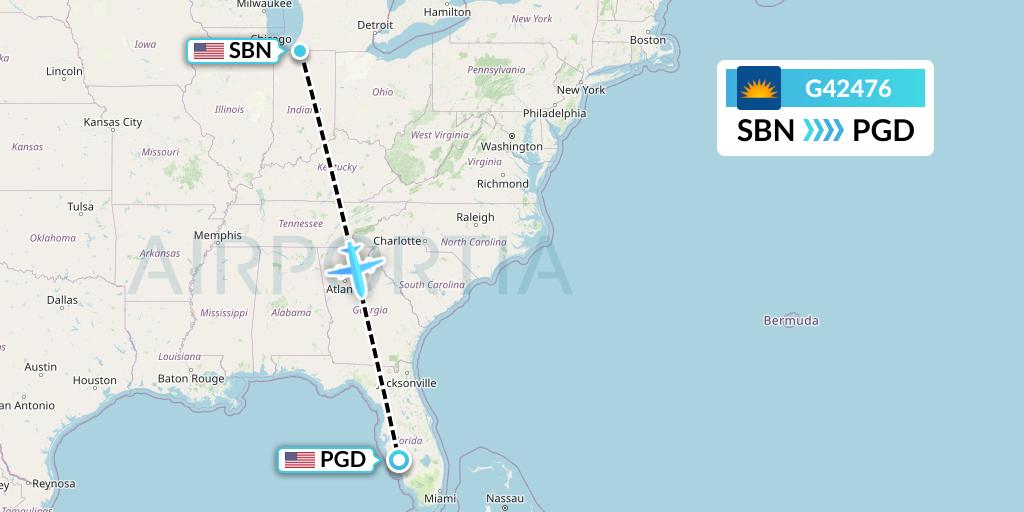 G42476 Allegiant Air Flight Map: South Bend to Punta Gorda