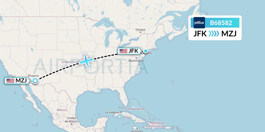B68582 JetBlue Airways Flight Map: New York to Marana