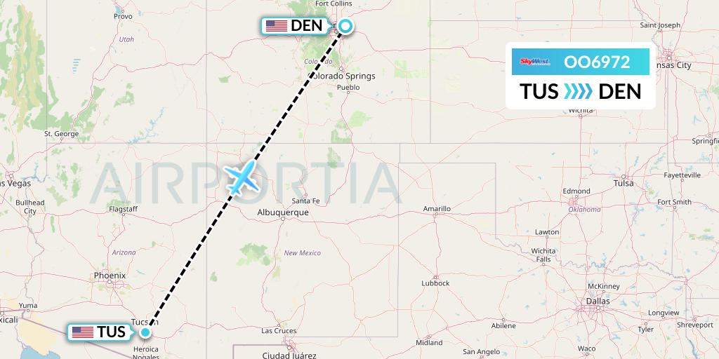 OO6972 SkyWest Airlines Flight Map: Tucson to Denver