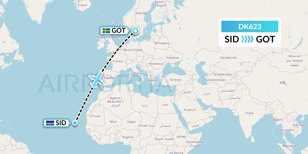 DK623 Thomas Cook Airlines Scandinavia Flight Map: Espargos to Gothenburg
