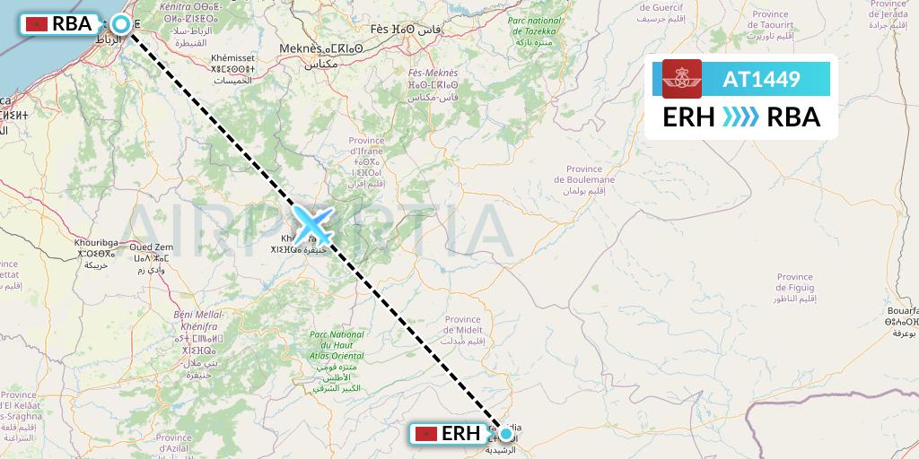 AT1449 Royal Air Maroc Flight Map: Errachidia to Rabat