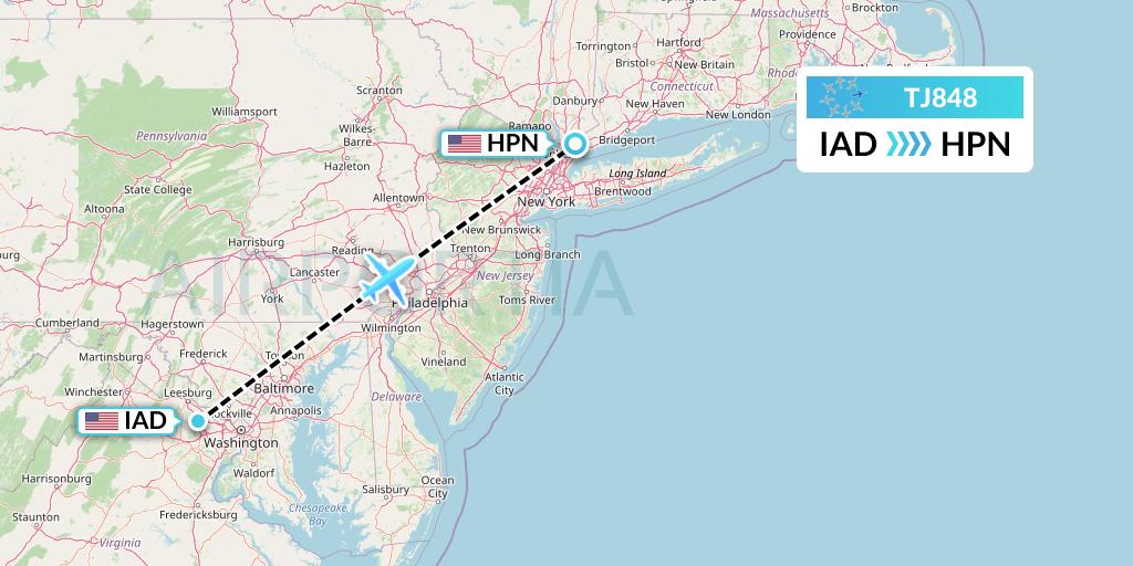 TJ848 Tradewind Aviation Flight Map: Washington to White Plains