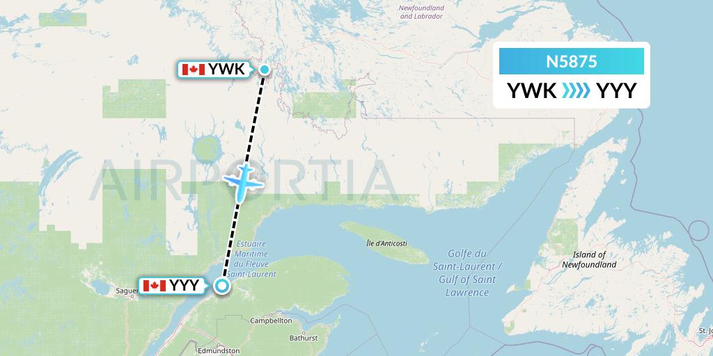 N5875 Nolinor Aviation Flight Map: Wabush to Mont-Joli