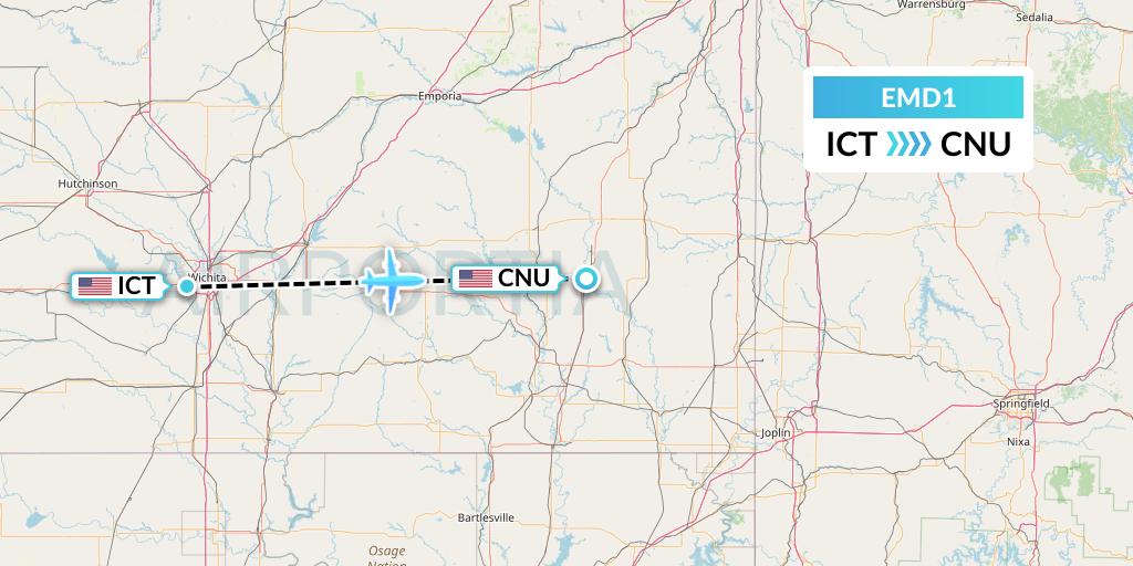 EMD1 Eaglemed Flight Map: Wichita to Chanute