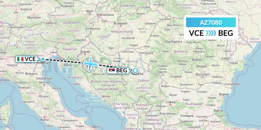 AZ7080 ITA Airways Flight Map: Venice to Belgrade