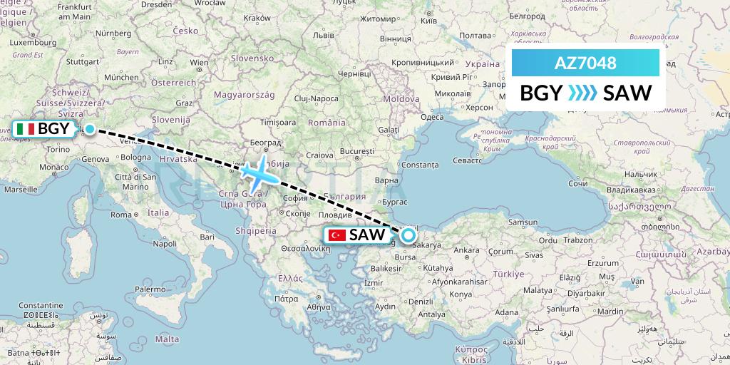 AZ7048 ITA Airways Flight Map: Milan to Istanbul