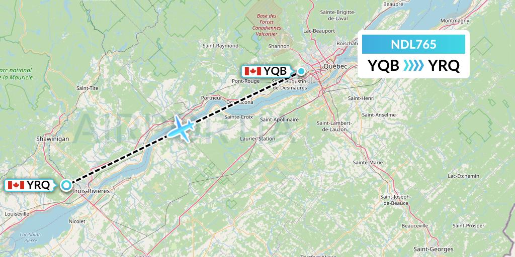 NDL765 Chrono Aviation Flight Map: Quebec to Trois-Rivieres