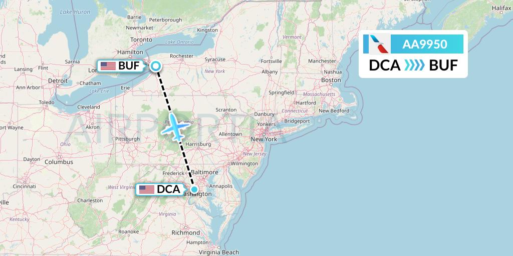 AA9950 American Airlines Flight Map: Washington to Buffalo