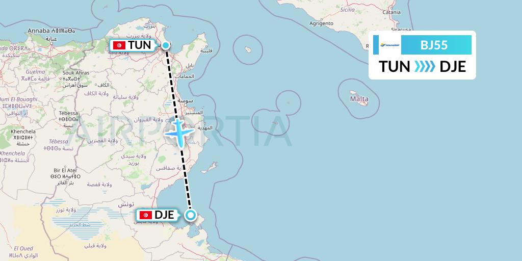 BJ55 Nouvelair Tunisie Flight Map: Tunis to Djerba