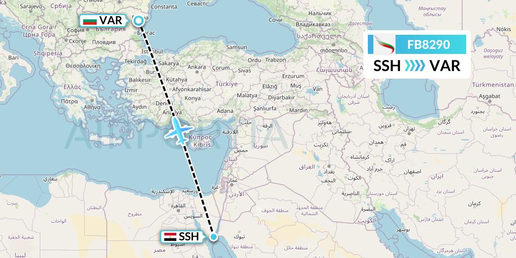 FB8290 Bulgaria Air Flight Map: Sharm el-Sheikh to Varna