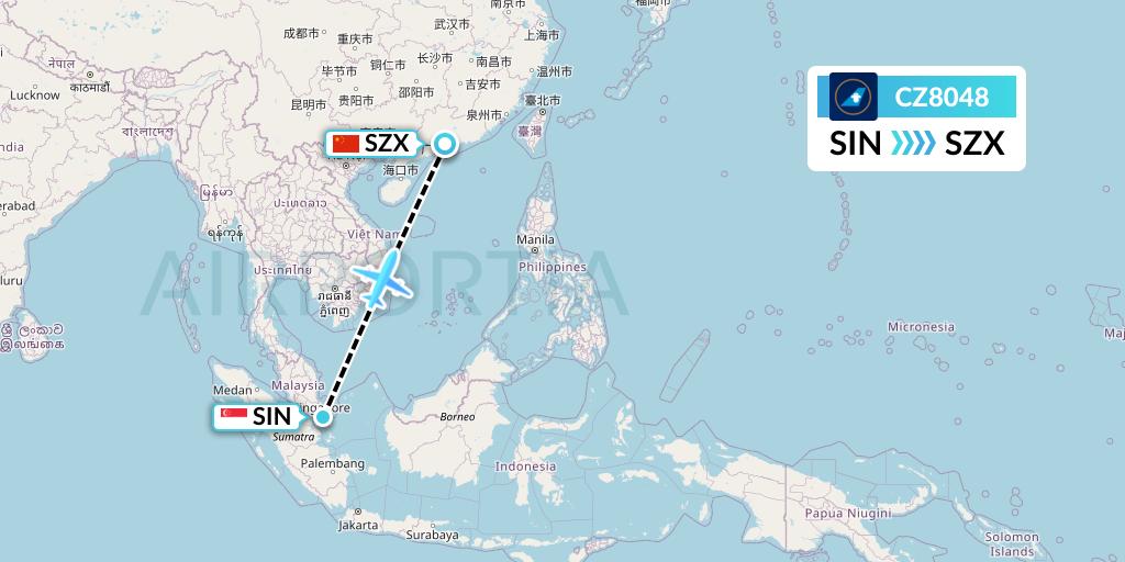 CZ8048 China Southern Airlines Flight Map: Singapore to Shenzhen