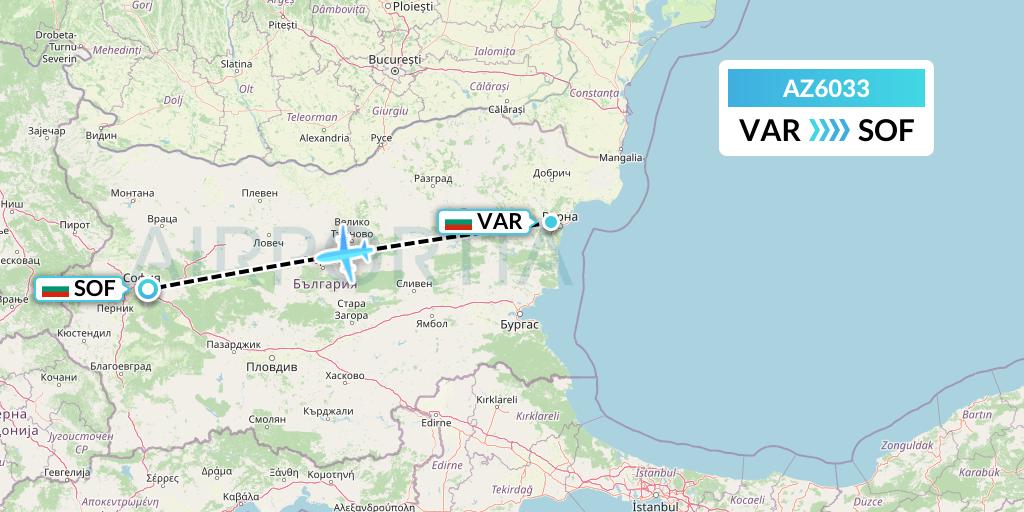 AZ6033 ITA Airways Flight Map: Varna to Sofia
