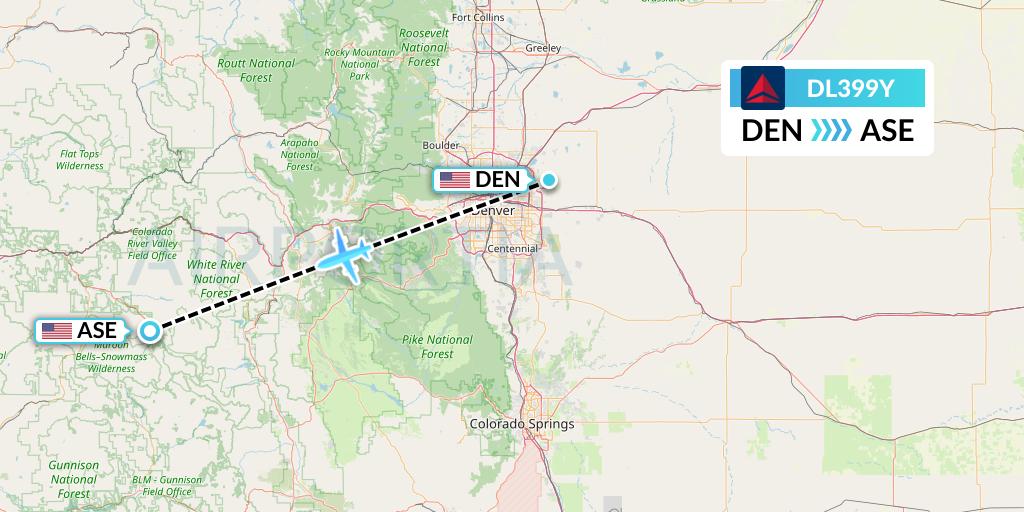 DL399Y Delta Air Lines Flight Map: Denver to Aspen