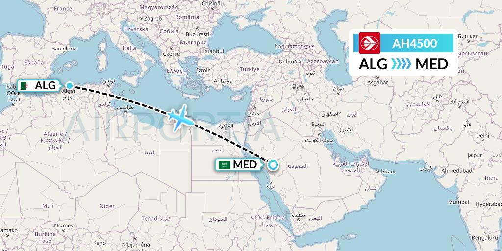 AH4500 Air Algerie Flight Map: Algiers to Medina