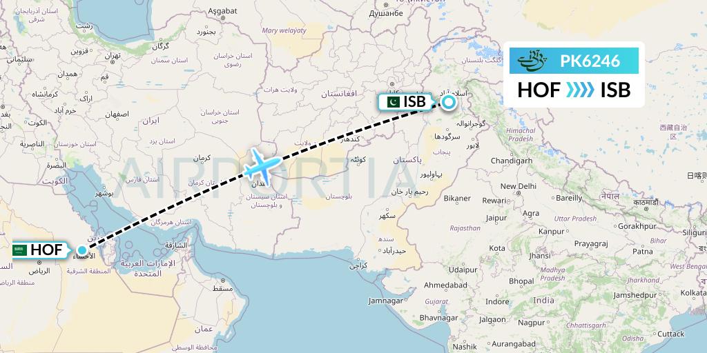 PK6246 Pakistan International Airlines Flight Map: Hofuf to Islamabad